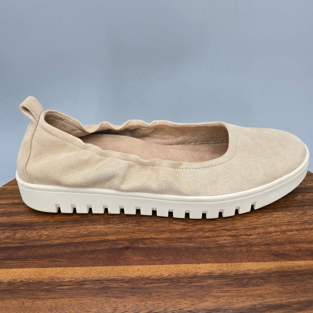Vionic Uptown Ballet Flats Womens 9.5 Gold Beige Suede Leather Orthotic Shoes